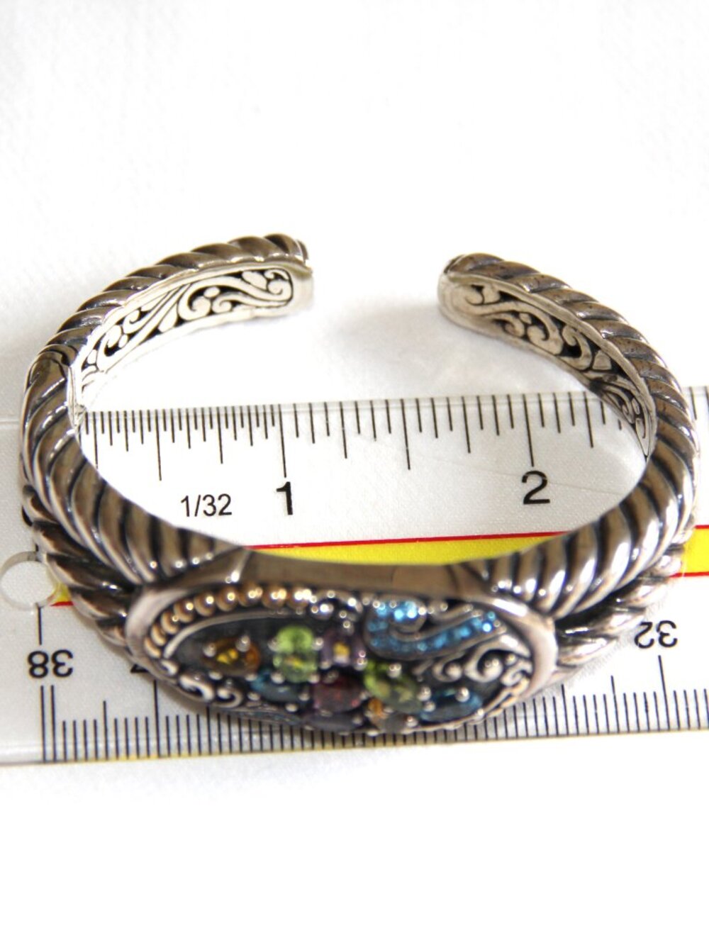 Robert Manse Sterling Silver 18k Gold Gemstone Cuff Bracelet. Rare